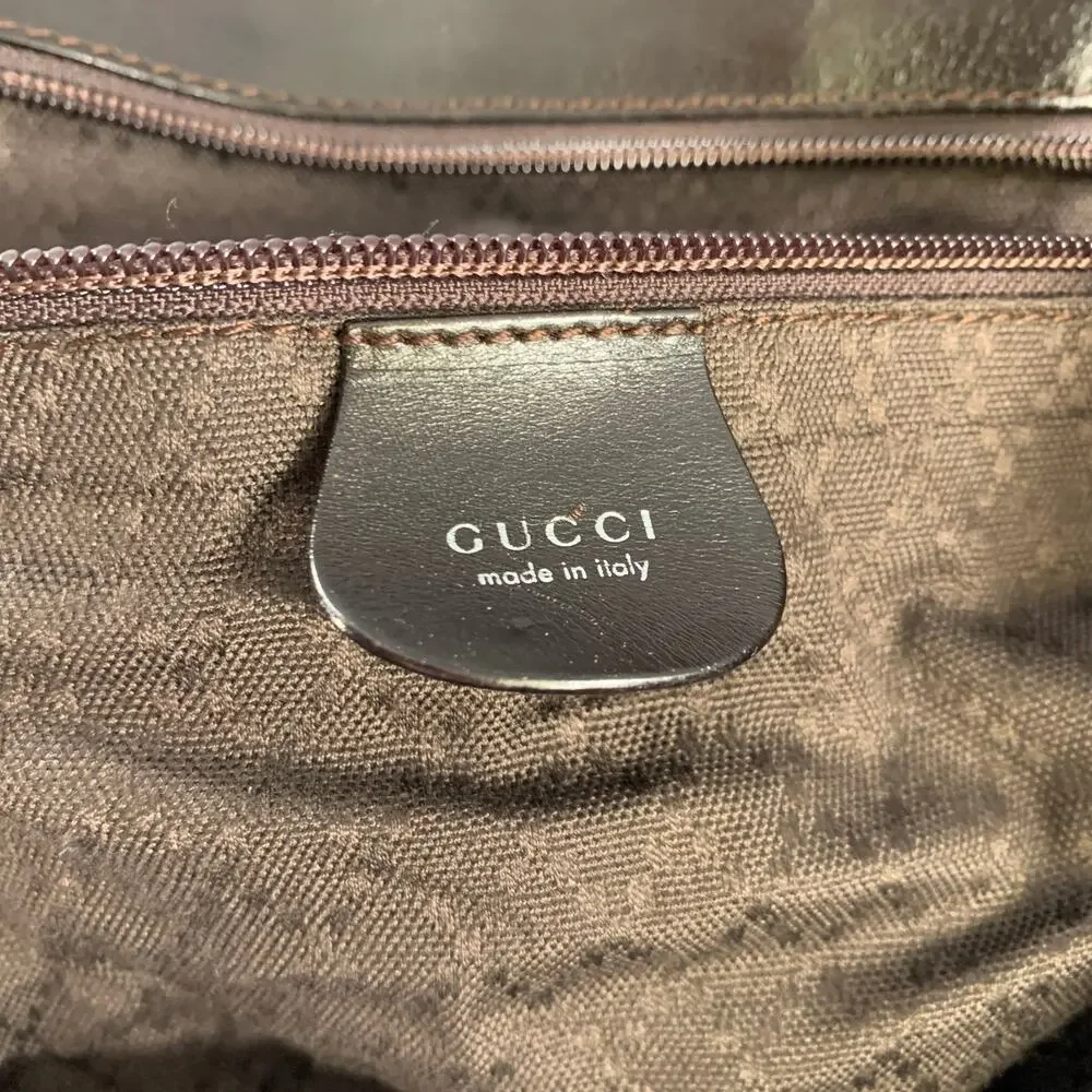 GUCCI Brown Leather Trim Nylon Weekender Bags & Leather Goods
